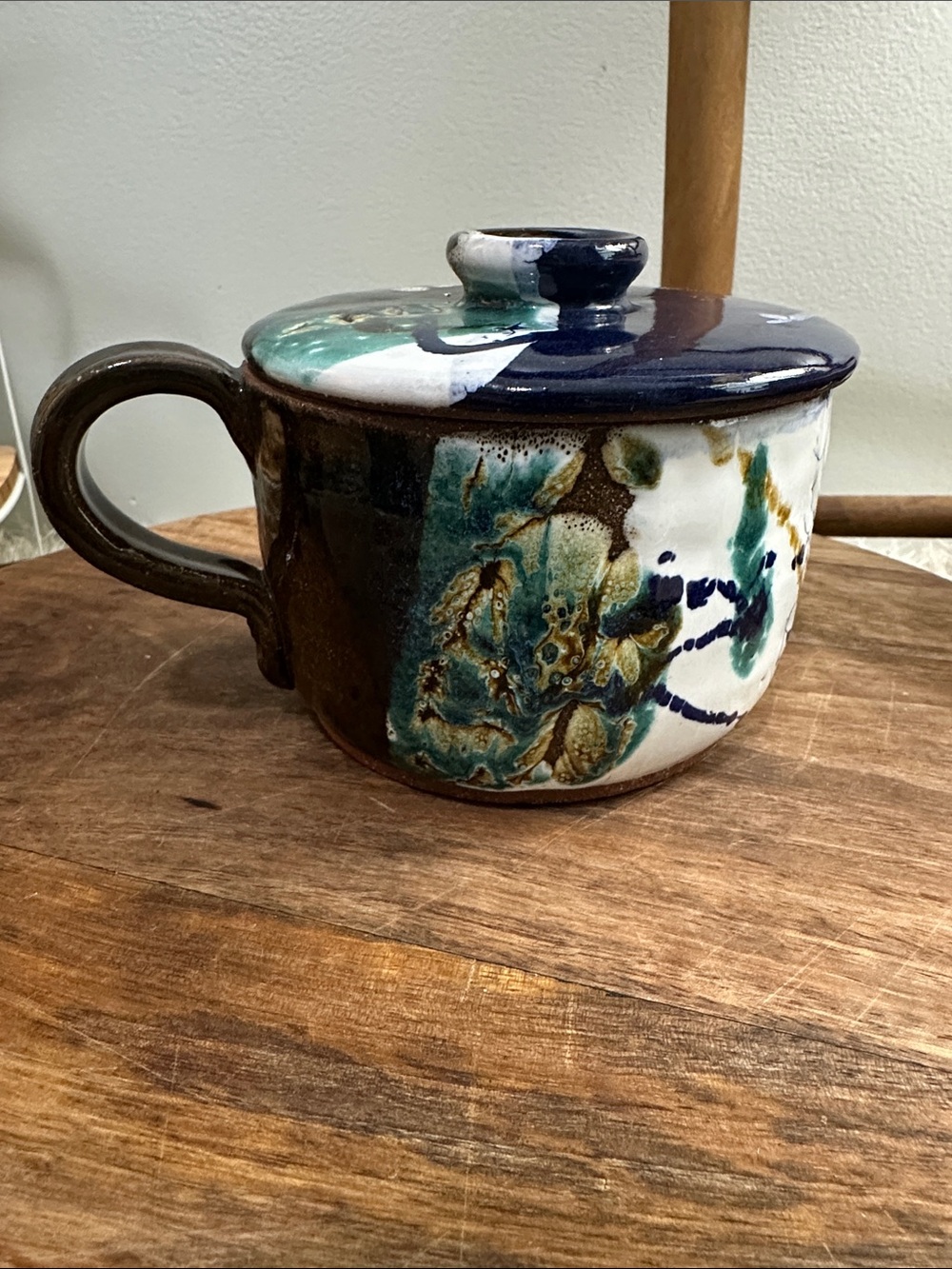 Handmade Art Pottery‎ Mug Vented Lidded Coffee Tea Artist Signed